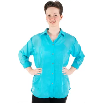 Dámská halenka Modrá bavlněná dámská košile s tříčtvrtečním rukávem Savitree Cyan Blue, jednobarevná, Sittar UNI