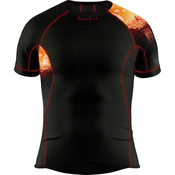 Pánské termoprádlo Pánské funkční triko krátký rukáv ADVENTURE černá Bamboo Ultra - Červená / XL