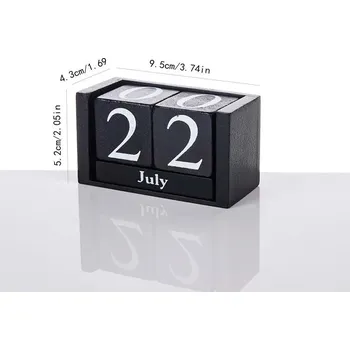 Kalendář Dřevěný věčný kalendář blokový měsíc datum | Stolní kalendář, domácí dekorace - QH889 Černá