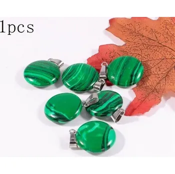 Přívěsek Přívěsek přírodní kámen s náhrdelníkem | minerální šperk 1 ks - Syntetický malachit