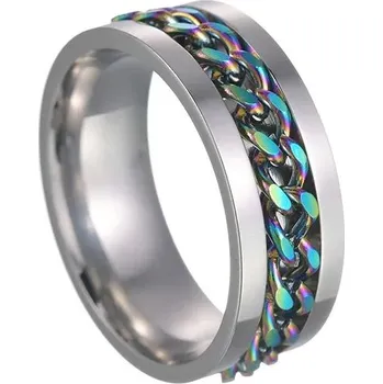 Prsten Otočný ocelový prsten s řetízkem pro muže i páry | pánský prsten, otočný prsten - Stříbrná vícebarevná , 13