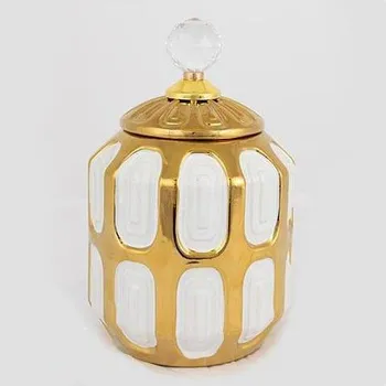 Váza Keramická dóza 18,2x15 cm zlatá/bílá