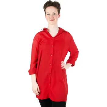 Dámská halenka Červená bavlněná dámská košile s dlouhým rukávem Savitree Red - Long, jednobarevná, Sittar UNI