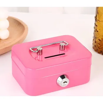 Pokladnička Uzamykatelná kovová pokladnička na mince pro děti | dětská pokladnička, pokladní box - Růžový