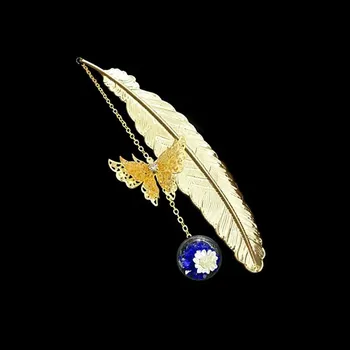 Doplněk ke knize Kovová stylová květinová záložka s pírkem a motýlem | záložka, dárek - Styl 3