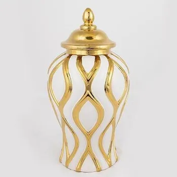 Váza Keramická dóza 30,6x16,2 cm zlatá/bílá