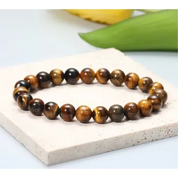 Náramek Korálkový náramek z přírodního kamene | šperky pro muže a ženy - Kámen tygřího oka , 6mm korálky , 17-17,5 cm