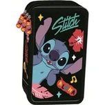 Piórnik szkolny potrójny z wyposażeniem. Stitch Black Aloha