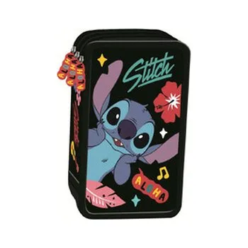 Set školních potřeb Piórnik szkolny potrójny z wyposażeniem. Stitch Black Aloha