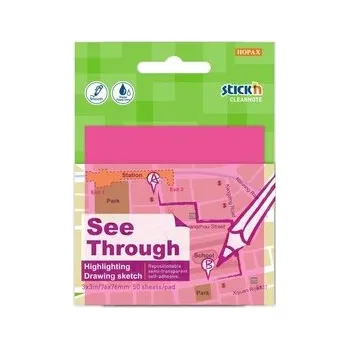 Set školních potřeb Notes samoprzylepny 76x76mm przezroczysty 50K róż