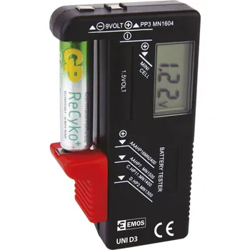 Článková baterie Emos LCD tester baterií UNI D3 - AA, AAA, C,D, 9V a knoflíkové, LCD displej
