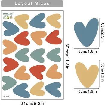 Samolepící dekorace Barevné samolepky srdce na zeď | dětské dekorace, samolepicí dekorace - SL633A