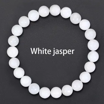 Náramek Korálkový náramek z přírodního kamene | šperky pro muže a ženy - Bílý jaspis , 8mm korálky , 19,5-20 cm