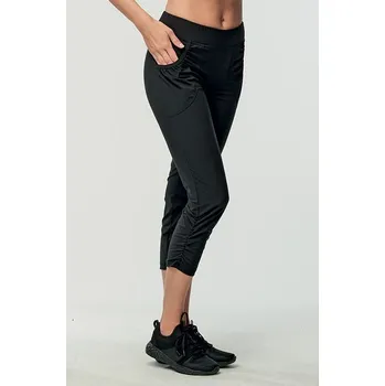 Dámské kalhoty Funkční delší černé dámské 3/4 kalhoty s kapsami a řasením 281 sil velikost 3XL