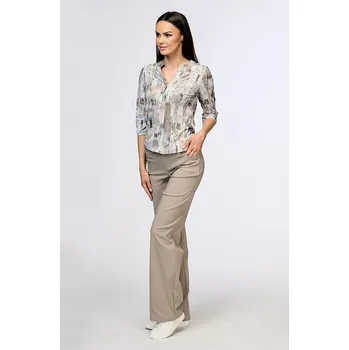 Béžové zvonové dámské kalhoty s kapsami 891 mic délka normální velikost 4XL