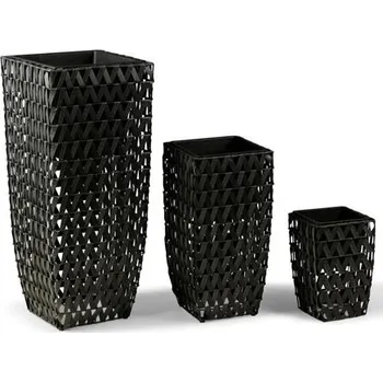 Květináč Noela Epe Květináč 3 ks, umělý ratan/kov/plast, černý NOELA 20679