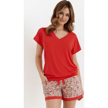 Dámské pyžamo Dámské bambusové pyžamo Tiny červené s květinami XL