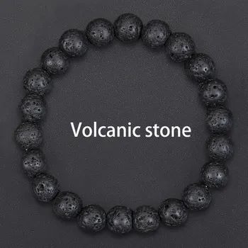 Náramek Korálkový náramek z přírodního kamene | šperky pro muže a ženy - Sopečný kámen , 8mm korálky , 17-17,5 cm