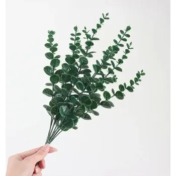 umělá květina 10 ks Umělé zelené větvičky eukalyptu | umělé listy, dekorace - Tmavě zelená