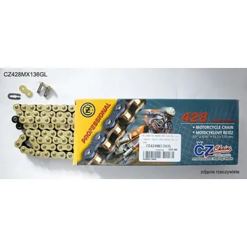 Řetězová sada pro motocykl CZ hnací řetěz 428 MX (136 článků) zlatá (MOTOCROSS do 110 ccm) (23,0 KN) + spona (CZ hnací řetěz 428 MX (136 článků) zlatá (MOTOCROSS do 110 ccm) (23,0 KN) + spona)