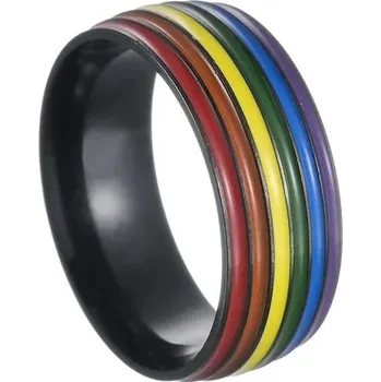 Prsten Duhový nerezový prsten pro páry a přátelství | duhový prsten, prsten přátelství - černý , 11