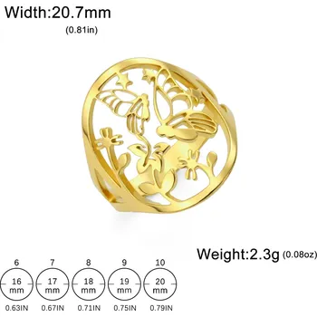 Prsten Prsten motýl z chirurgické oceli | Dámský šperk - Zlato , 8