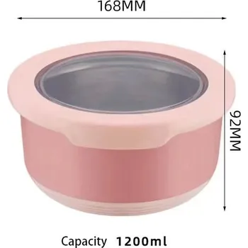 Termobox Nerezová miska s víkem pro čerstvé jídlo | termo box - růžová - 1200 ml