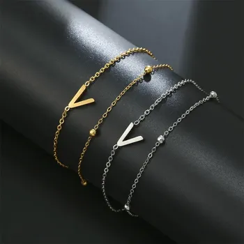 Náramek Dámský ocelový náramek s písmenem A-Z | elegantní šperk, chirurgická ocel 1 ks - PROTI , Zlato , 17-22 cm