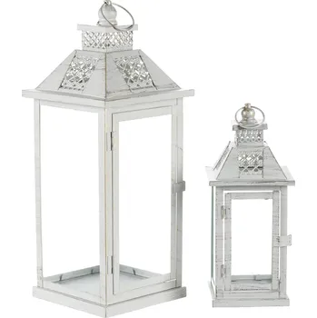 Svícen Autronic Lucerna kovová, barva bílo-zlatý antik, sada 2ks.