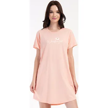 Dámské noční prádlo Vienetta Dámské domácí šaty s krátkým rukávem Wonderful: světle lososová 3XL