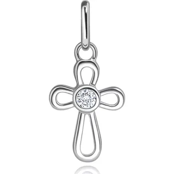Přívěsek Přívěsek z bílého zlata 585 - křížek, spojené smyčky se zirkonem uprostřed