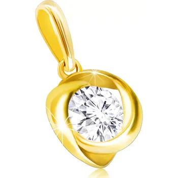 Přívěsek Lesklý zlatý přívěsek 585 - blýskavý kulatý zirkon ve zvlněné hladké linii