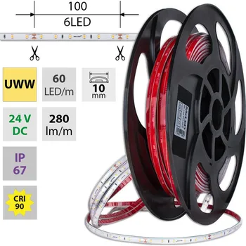 Kotouček do pokladny a tiskárny štítků MCLED LED PÁSEK SMD2835UWW 60LED/M 4,8W/M DC 24V 280LM/M CRI90 IP67 10MM 50M ML-126.005.90