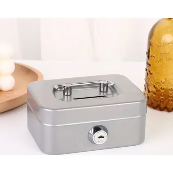 Pokladnička Uzamykatelná kovová pokladnička na mince pro děti | dětská pokladnička, pokladní box - Šedá