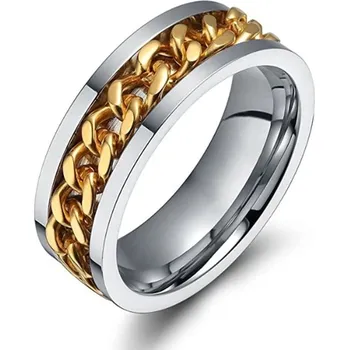 Prsten Otočný ocelový prsten s řetízkem pro muže i páry | pánský prsten, otočný prsten - Zlato , 10