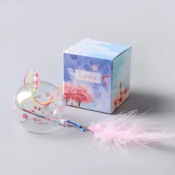 Skleněný japonský větrný zvonek se sakurou | japonská dekorace, domácí dekorace - pírko-růžová