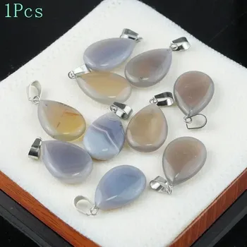 Sběratelství Přírodní krystal kapka 20x6mm | Minerální přívěsek 1 ks - Přírodní Achát šedý