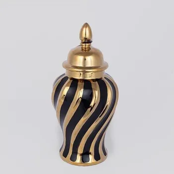 Váza Keramická dóza 30x14,8 cm zlatá/černá