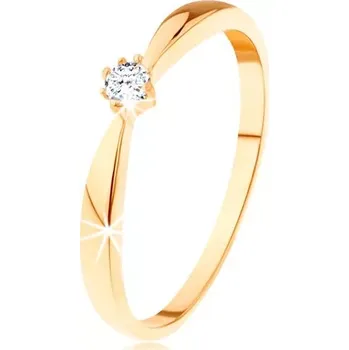 Prsten Prsten ze žlutého 14K zlata - zaoblená ramena, kulatý diamant čiré barvy - Velikost: 65