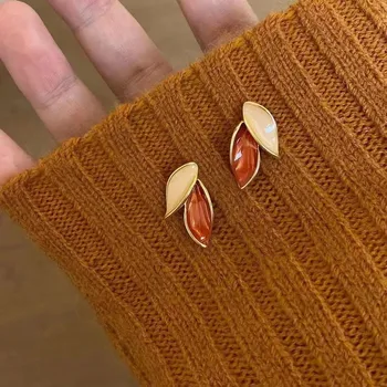 Náušnice Unikátní elegantní lístečkové náušnice | dámské šperky, podzimní náušnice - pomerančový