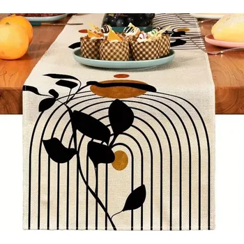 ubrus Přírodní běhoun na stůl s dekorem rostlin pro sváteční stolování | ubrus na stůl, stolní dekorace - Vzor 2