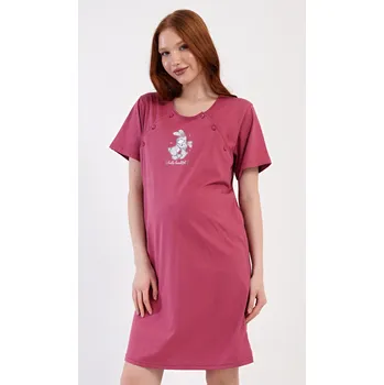 Dámské noční prádlo Vienetta Dámská noční košile mateřská Zajíčci: vínová XL