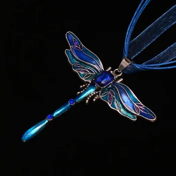 Náhrdelník Vintage náhrdelník s vážkou a křišťálem | Náhrdelník pro ženy, Designový šperk - B4