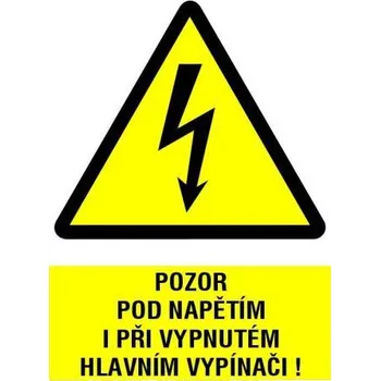 Papír CUP SAMOLEPKA POZOR POD NAPĚTÍM I PŘI VYP. HL. VYPÍNAČI 74X52MM 20122A