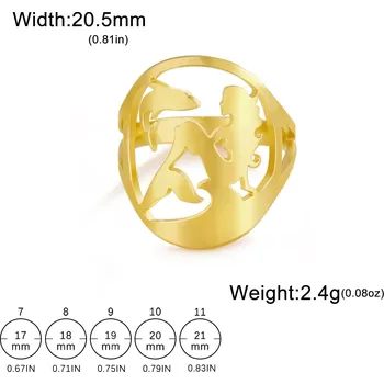 Prsten Ocelový prsten s motivem zvířete | dámský šperk - 19 Zlato mořské panny , 8