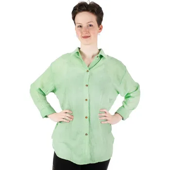 Dámská halenka Zelená bavlněná dámská košile s tříčtvrtečním rukávem Savitree Pea Green, jednobarevná, Sittar UNI