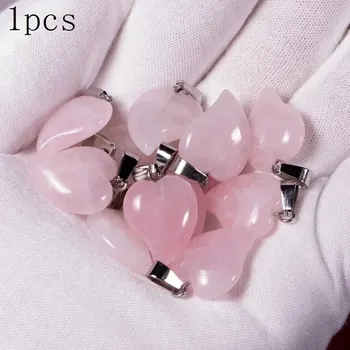 Přívěsek Přívěsek srdce z přírodního kamene | kamenný šperk 1 ks - Přírodní Rose Quartz