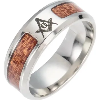 Prsten Vikingský ocelový prsten strom života s runami a dřevem | vikingský šperk, dárkový prsten - Zednářský , 13