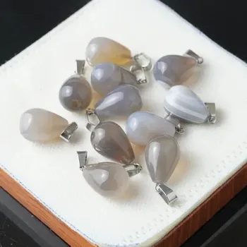 Sběratelství Přívěsek tvar kapka | minerální kámen, přírodní krystal 1 ks - Přírodní Achát šedý