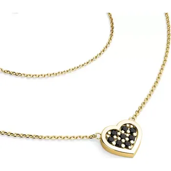 Náhrdelník Dámský náhrdelník žluté zlato 585/1000 přírodní diamant 0.096 ct srdce s černé brilianty 10881-NH01-ZL-Black délka 45 cm